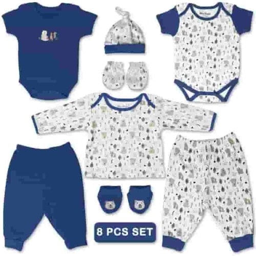 Baby Bright Newborn Essentials Must Have Clothes for Baby Boy, Outfit Gifts for Infant, Baby Shower Gift, 8-Pieces, Size 0-3 Months