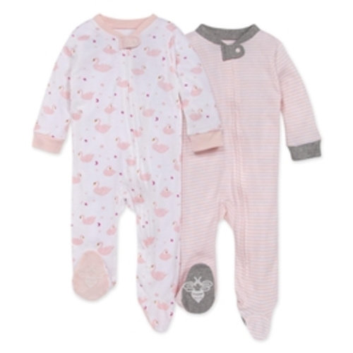 Graceful Swan Organic Baby Zip Front Loose Fit Footed Pajamas 2 Pack | Burt's Bees Baby®