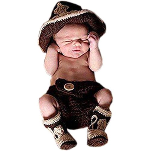 Pinbo® Newborn baby Crochet Photo Prop Cowboy Set Hat Boots Diaper Cover Costume