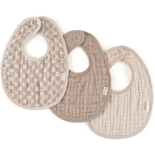 Itzy Ritzy Set of 3 Baby Bibs - Ultra-Soft Adjustable Infant & Toddler Bibs Made of Triple-Layer Cotton Muslin, Ideal for Drooling, Teething, & Eating -3 Stylish, Coordinating Prints (Checkerboard)