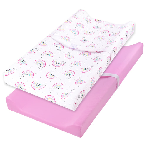 Little Star Organic Pure Organic Cotton Changing Pad Cover, Pink-Taste the Rainbow, 2 Pk