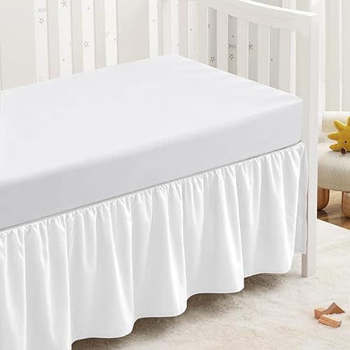 SiinvdaBZX White Crib Skirt Dust Ruffle, Microfiber Crib Bed Skirt 52"x28" with 14" Drop, Durable Full Coverage Toddler Bedskirt Fit for Baby Boys Girls Nursery Standard Crib