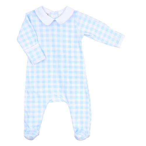 Magnolia Baby Boy Blue Checks Collared Pima Cotton Footie Sleepsuit
 – Liam & Lilly