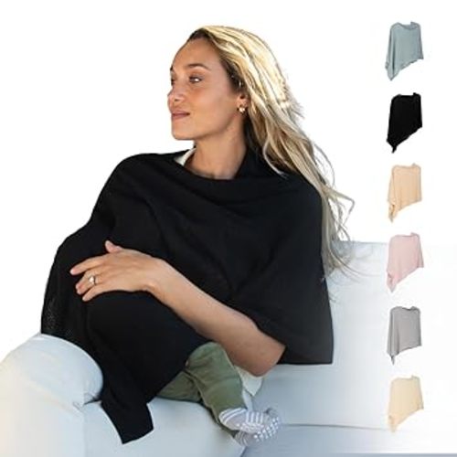 Breathable Nursing Cover Up for Breastfeeding - Privacy Nursing Covers - Newborn Essentials Must Haves - Improved Ponchy by Gold Mamas - Ebony