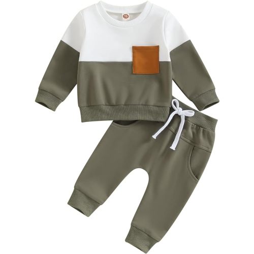 Tsnbre Baby Boy Clothes Outfits Fall Long Sleeve Color Block Sweatshirt Tops Casual Pants Newborn 2Pcs Set