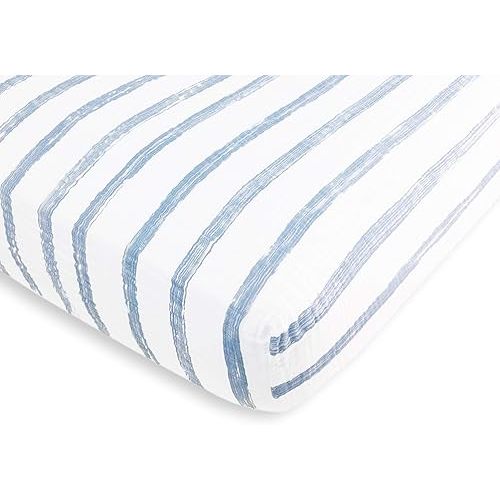 Amazing Baby Cotton Muslin Fitted Crib Sheet, Brushstroke, Denim