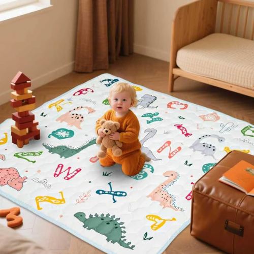 Baby Mat for Floor, Gentle Monster 50x50 Cushioning Padded Baby Playpen Mat, Non-Slip and Machine Washable Crawling Mat for Infants, Babies, Toddlers to Play and Learn Dinosaur Design