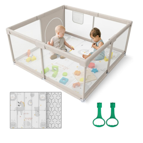 ZEEBABA Baby Playpen with Mat, 47x47inch Playpen for Babies and Toddlers, Small Baby Play Pens, Play Yard for Infants with 47" Play Mat, Playard with Gate