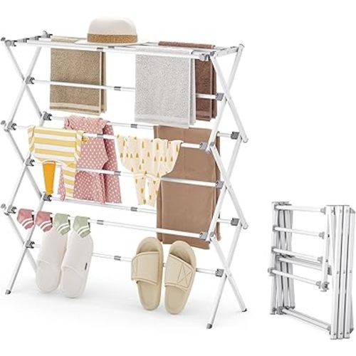 APEXCHASER Drying Rack Clothing, Clothes Drying Rack Foldable, Laundry Drying Rack Expandable, Small Clothe Hanger for Baby Clothes Towels Bibs, Socks, Clothes Airer for Indoor & Outdoor Use, White