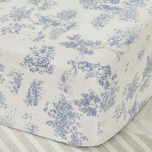 Brandream Baby Crib Sheets for Girls Boys, Fitted Crib Sheet for Standard Crib and Toddler Mattress, Super Soft 100% Cotton Baby Sheet French Country Toile Floral Print