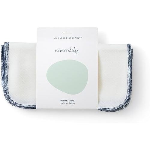 Esembly Wipe Ups, Organic Cotton Reusable Baby Wipes, 12-pk
