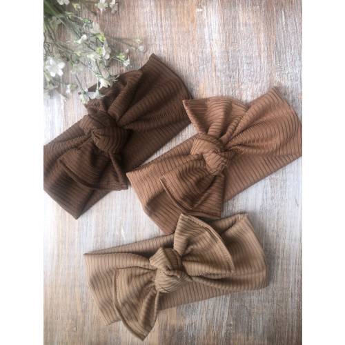Fall Autumn Baby Bow Set of 3 Headbands, Earth Tone Neutral Boho Ribbed Knot Bow Headwraps, Chunky Adjustable Headband, New Mom Baby Gift