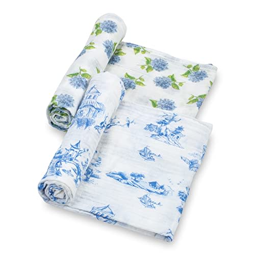 LollyBanks Swaddle Blanket for Girls, 100% Cotton Muslin Swaddle Blankets for Newborns, 47 x 47 Inches Soft and Breathable Baby Blanket, Baby Essentials, Registry (Floral and Painting 2 Pack)