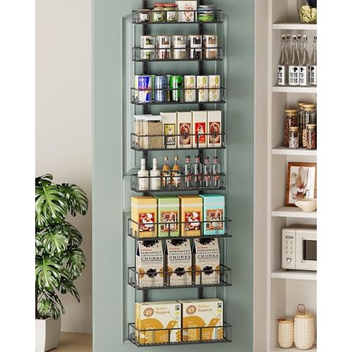 Black 8-Tier Over The Door Pantry Organizer, Pantry Organization And Storage, Metal Hanging Spice Rack Shelves Door, Home & Kitchen Essentials, Laundry Room Bathroom Organization