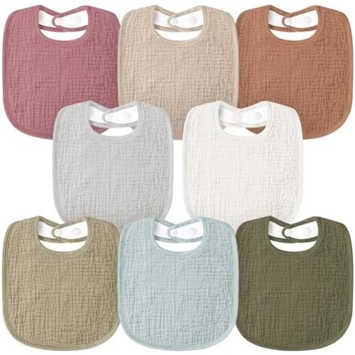 Susurration Muslin Baby Bibs 8 Pack Bandana Drool Bibs, Soft Square Adjustable Baby Drooling Bibs for Unisex Girls & Boys
