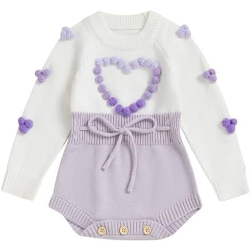 Ursobutegl Baby Girl Knitted Romper Sweater Long Sleeve Knit Embroidery Floral One Piece Bodysuits Warm Fall Winter Clothes