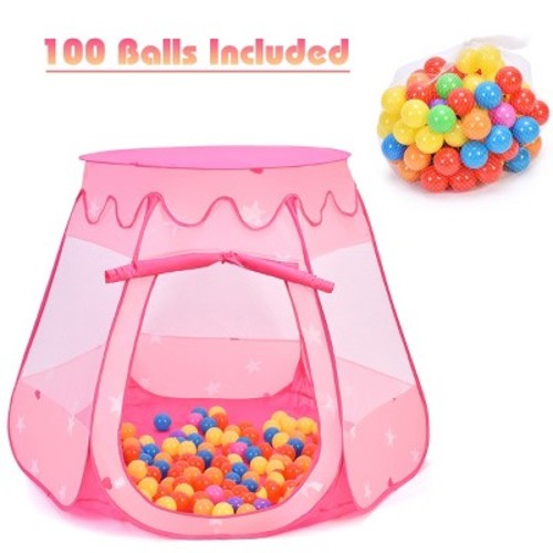 Costway Kid Outdoor Indoor Princess Play Tent Playhouse Ball Tent Toddler Toys W/ 100 Balls