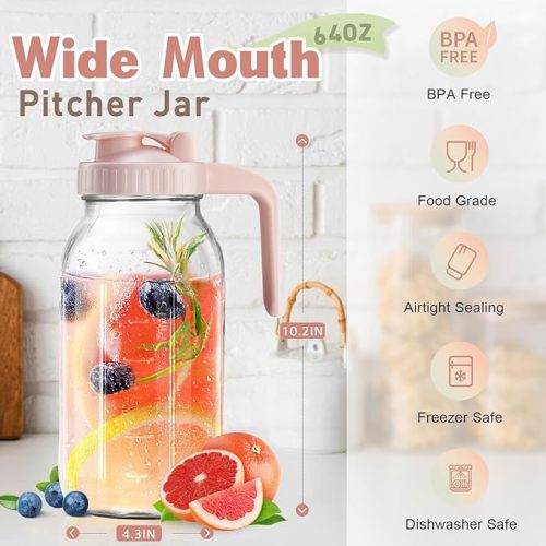 Mason Jar with Pour Spout Lid, 2 Quart Pitcher 64 oz Pitcher for Breastmilk