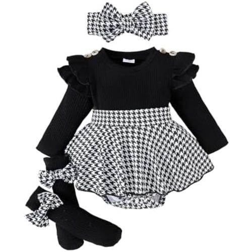Baby Girl Fall Winter Clothes Long Sleeve Romper Dress + Socks + Headband Newborn Infant Cute Casual Outfits