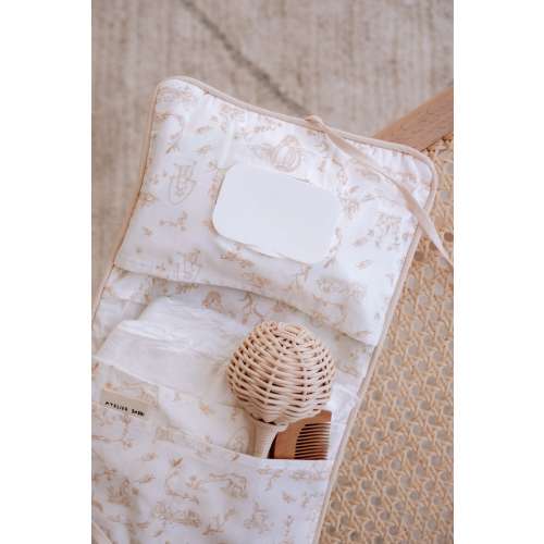 Beige Toile De Jouy Diaper Clutch, Toiletry Bag, Small Diaper Bag ,Organizing Pouch, Diaper Bag Organizer,Nappy Wallet, Wet Wipe Bag