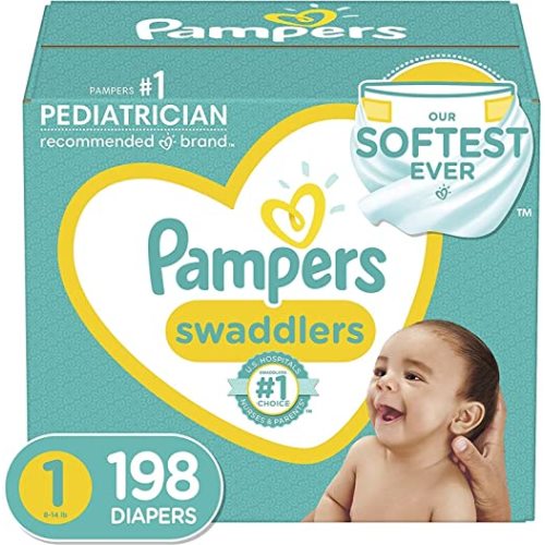 Diapers Size 1/Newborn, 198 Count - Pampers Swaddlers Disposable Baby Diapers (Packaging & Prints May Vary)