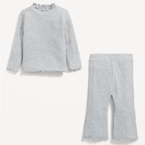 Plush Ribbed Long-Sleeve Top and Flare Pants Set for Baby