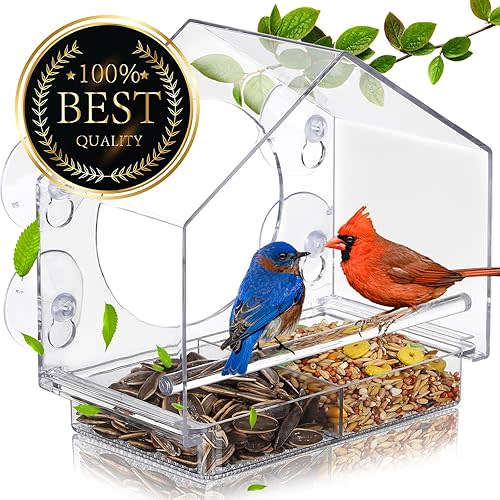 Window Bird Feeder with 4 Extra Strong Suction Cups,Clear Bird House Window for Outdoors, Transparent Bird House for Viewing Wild Bird Outside, Birds Watching Gift for Elderly,Kids, and Garden Decor