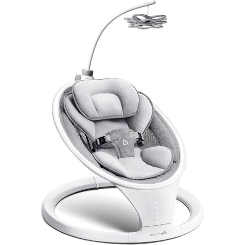 Munchkin® Bluetooth Enabled Lightweight Baby Swing with Natural Sway in 5 Ranges of Motion and Baby Bloom™ High-Contrast Infant Mobile