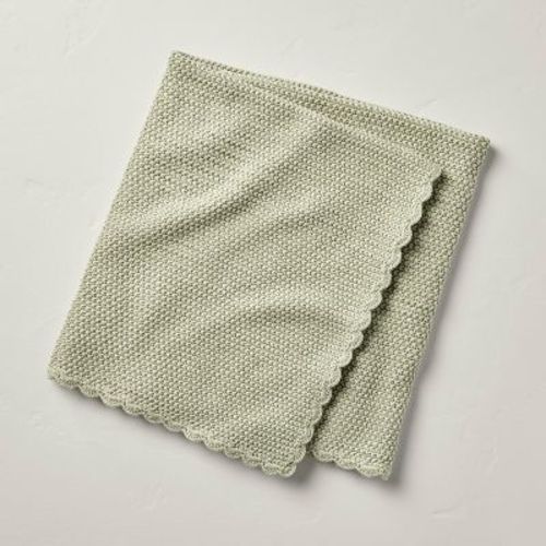 Scalloped Trim Knit Baby Blanket Sage Green - Hearth & Hand™ With Magnolia: Acrylic Cotton Throw, Oeko-tex Certified
