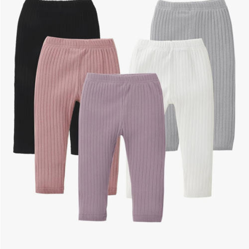 DREAM BUS 5 Pack Toddler Girl Pants Baby Girl Solid Ribbed Pants Toddler Girls Bottoms Leggings Newborn Cotton Jogger