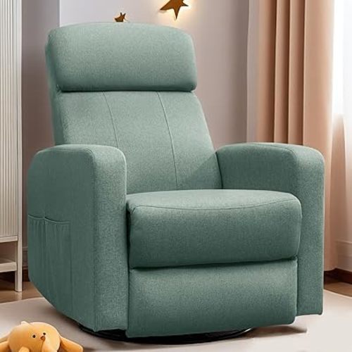 Power Swivel Recliner Chairs for Adults, Electric Glider Rocking Chair Nursery, Glider Recliner Nursery Chair with Classified Side Pocket, Nursery Rocking Chairs with USB and Type-C Ports