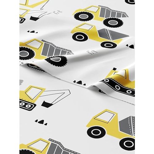 Kids Construction Queen 4 Piece Sheet Set - Boys, Girls, Teens, Toddler - Easy Fit Deep Pockets - Breathable, Hotel Quality Sheets - Machine Washable - Wrinkle Free - Cute, Cozy and Soft - CGK Linens