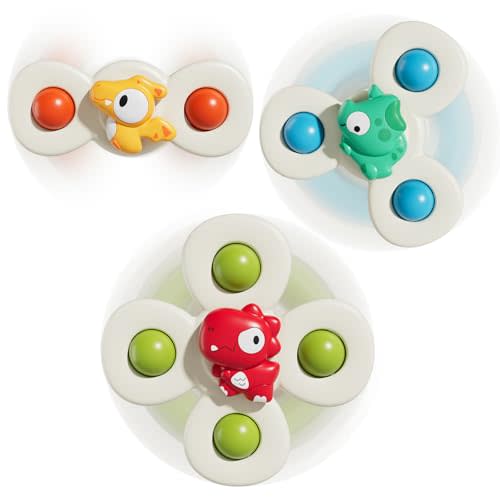ALASOU 3PCS Suction Cup Spinner Toys for 1 Year Old Boy Girl|Spinning Top Baby Toys 12 18 Months|1 2 Year Old Boy Birthday Gift|Baby Bath Toys for Kids Ages 1-3|Sensory Toys for Toddlers 1-3