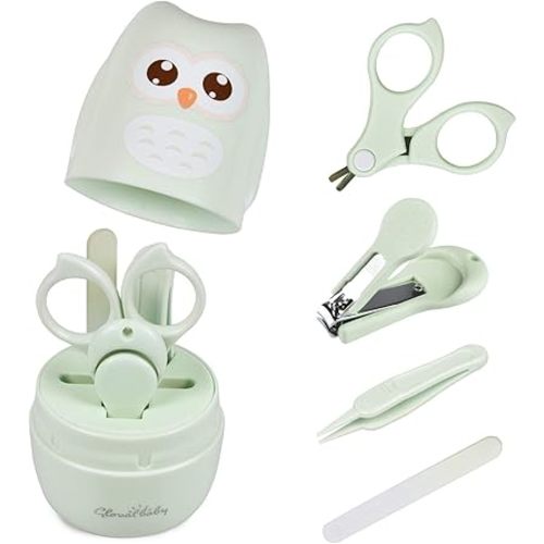 Baby Nail Kit, Baby Manicure Kit and Pedicure kit with Cute Owl Shape Case. Baby Nail Clipper, Scissor, Baby Nail File & Tweezer for Newborn, Infant & Toddler, Mothers Day Gifts(Green)