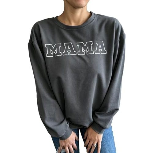 TAIUICY Women Waffle Knit Mama With Zippers Breastfeeding Sweatshirt Mama Embroidered Zip Nursing Pullover Tops