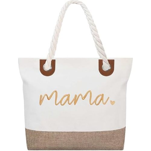 GhvyenntteS Mama Gifts, Mama Bag, Beach Tote Bag, Mom Bag with Zipper, New Mom Gifts Bag for Hospital, Birthday Gifts for Women, Personalized Mama Tote Bag for Women
