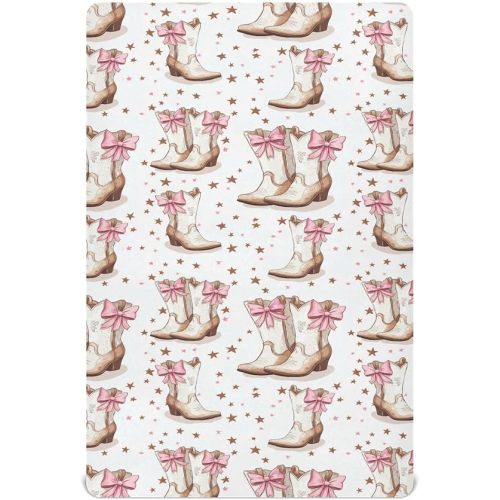 Caikeny Fitted Crib Sheet for Boys Girls Cowgirl Boots Bows Baby Crib Sheets Bassinet Sheets Crib Mattress Bed Sheets for Toddler Newborn Infant 52 X 28 in
