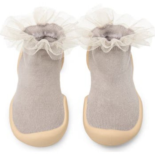 Toddler Girl Sock Shoes Tulle Trim - Beige
