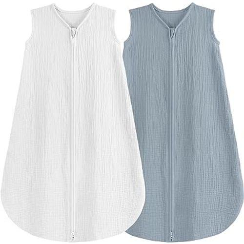 2 Pack Baby Sleep Sack 0-6 Months 100% Organic Cotton Muslin Baby Sleeping Bag 2-Way Zipper Toddler Wearable Blankets Comfy Stretchy Thin Sleep Sacks