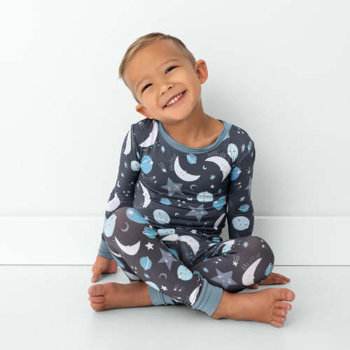 Blue To the Moon & Back Two-Piece Pajama Set - Little Sleepies