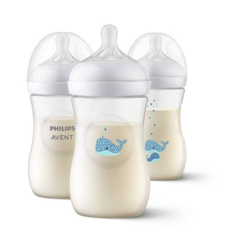 Avent Philips Natural Baby Bottle With Natural Response Nipple - Whales - 9oz/3pk