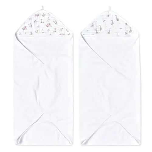 aden + anais Essentials Hooded Baby Bath Towel, Super Soft 100% Cotton, 2 Pack, Country Floral