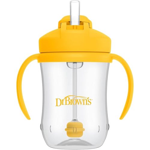 Dr. Brown's Milestones Baby's First Straw Cup Sippy Cup with Straw 6m+, 9 oz/270 ml, Vintage Yellow