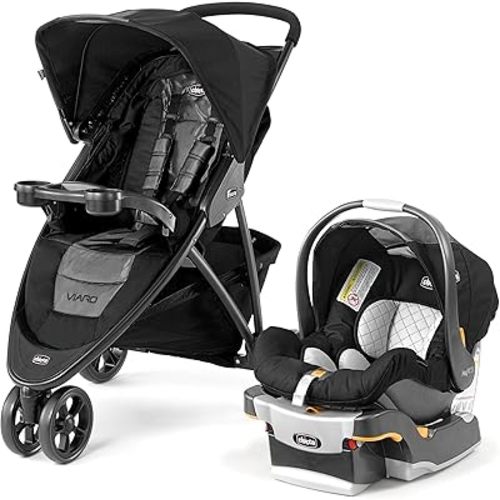Chicco Viaro Quick-Fold Travel System, Includes Infant Car Seat and Base, Stroller and Car Seat Combo, Baby Travel Gear, Apex/Black