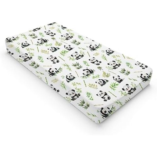 Watercolor Panda Green Leaves Baby Changing Pad Cover Sheets for Boy Girl 32''x16'' Cute Bear Unisex Fitted Diaper Changing Table Sheets Soft Breathable Baby Changing Table Mats