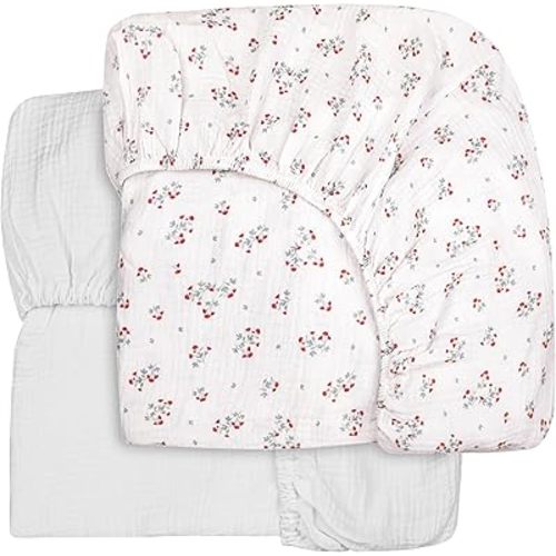 Extra Soft Muslin Fitted Crib Sheets 100% Organic Cotton Baby Crib Sheets for Standard Crib Mattress | 28 X 52 Inches | 2 Pack