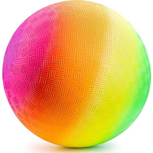 Bedwina Rainbow Playground Ball - 8.5Inch (Pack of 1) Rubber Bouncy Inflatable Balls for Kids and Adults, Indoor and Outdoor Games, Kickball, Dodgeball, Four Square, and More