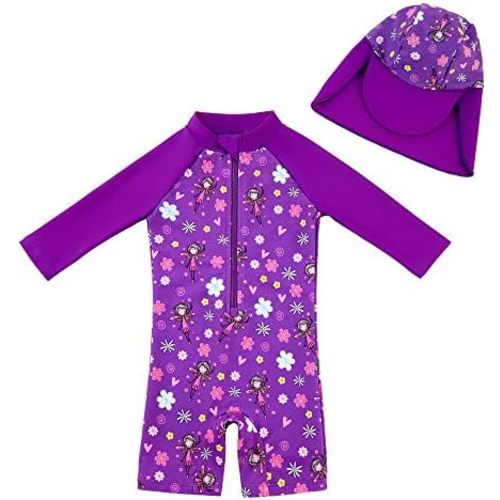 upandfast Baby/Toddler Swimsuit UPF 50+ Sun Protection One Piece Zipper Bathing Suit with Sun Hat Infant Beach Swimwear