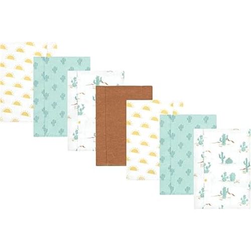 Hudson Baby Unisex Baby Cotton Flannel Burp Cloths, Desert Cactus 7-Pack, One Size
