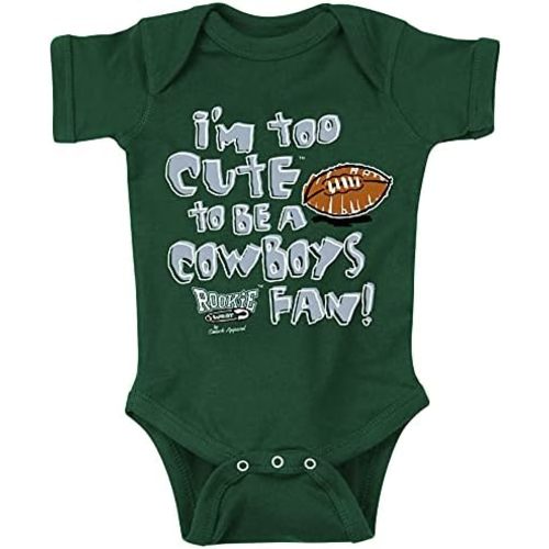 Smack Apparel Philadelphia Football Fans. I'm Too Cute to be a Cowboys Fan. Green Onesie or Toddler Tee (NB-5T)